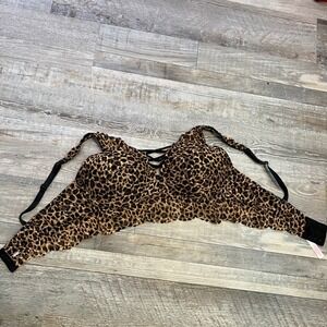 PINK by Victoria's Secret Push Up‎ Bra Leopard Print Black Lace Strappy Back 36C